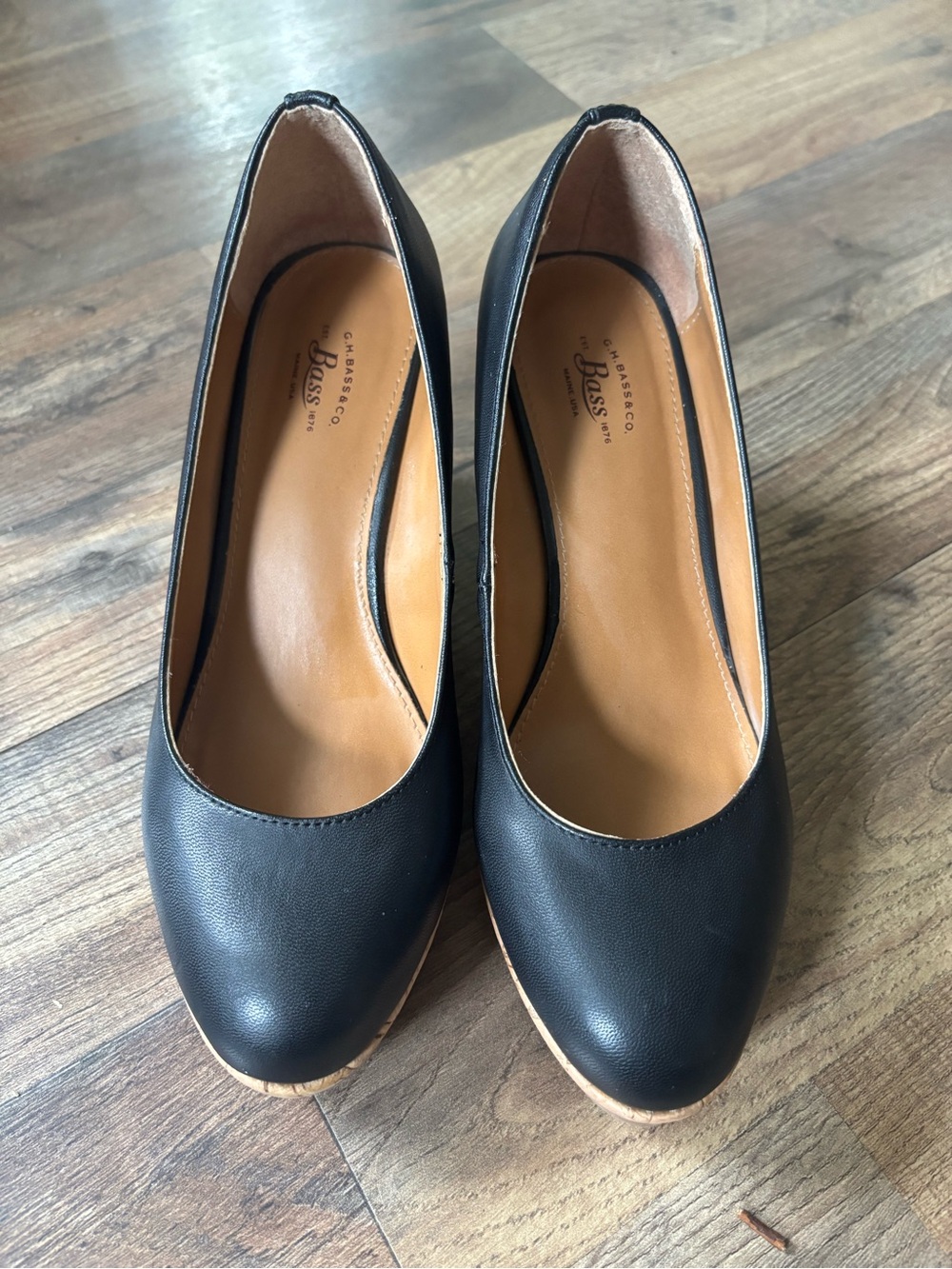 G.H. Bass & Co. Black Leather Round-Toe Heels